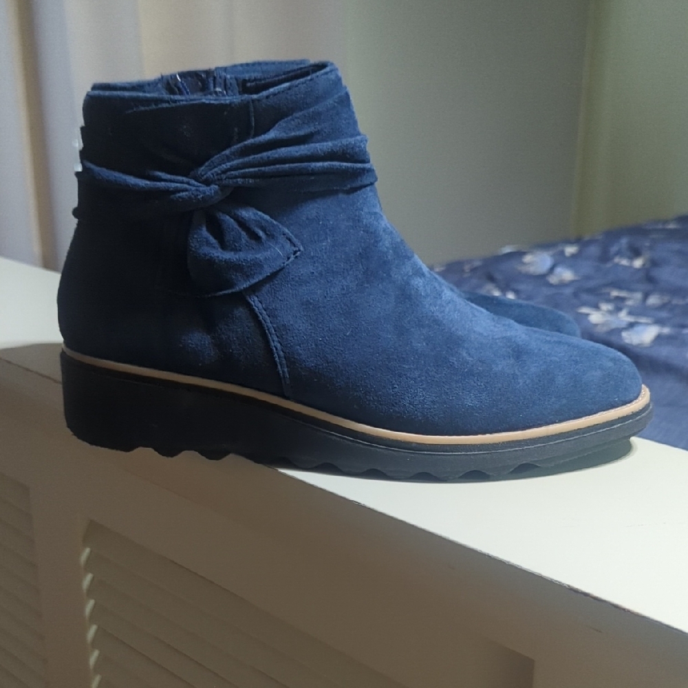 Clarks Navy Suede Ankle Booties